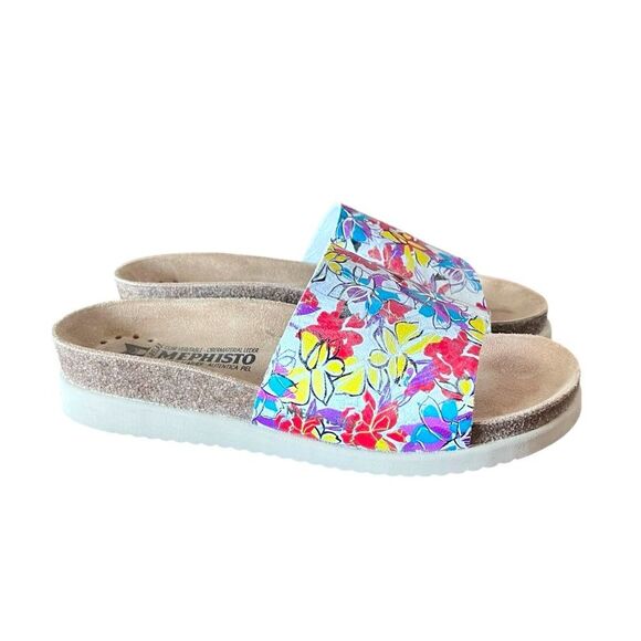 Mephisto Leather Suede Hanik Floral Slide Sandals - Picture 1 of 6